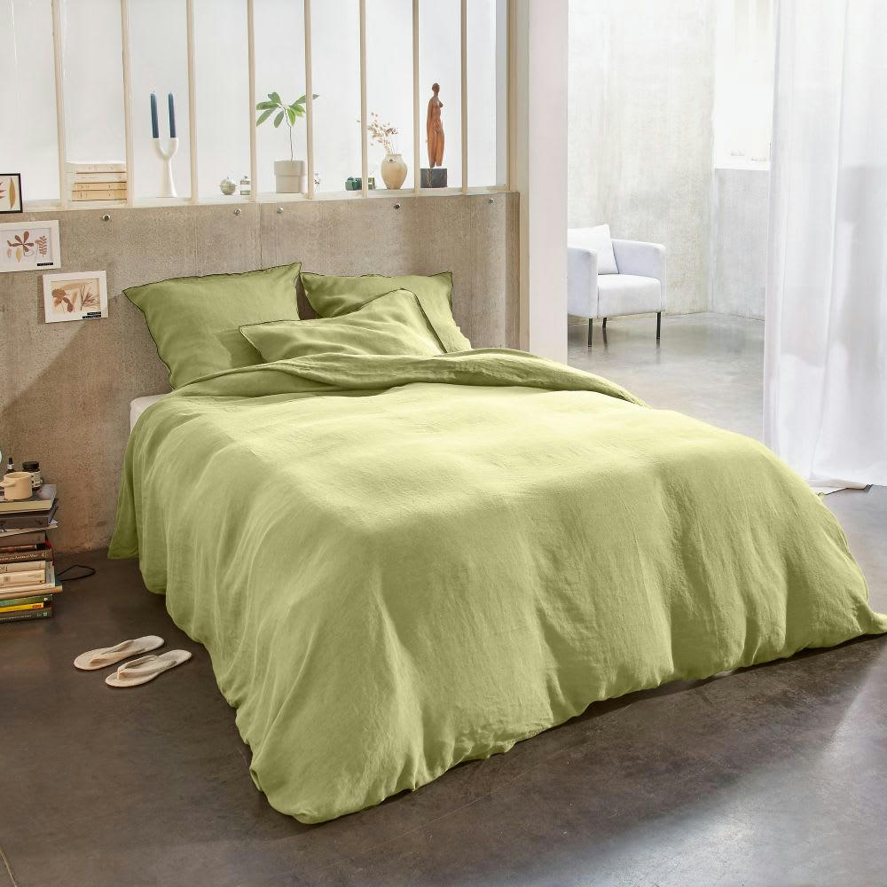 - Parure de lit 2 places en lin français lavé jaune 240x260 cm