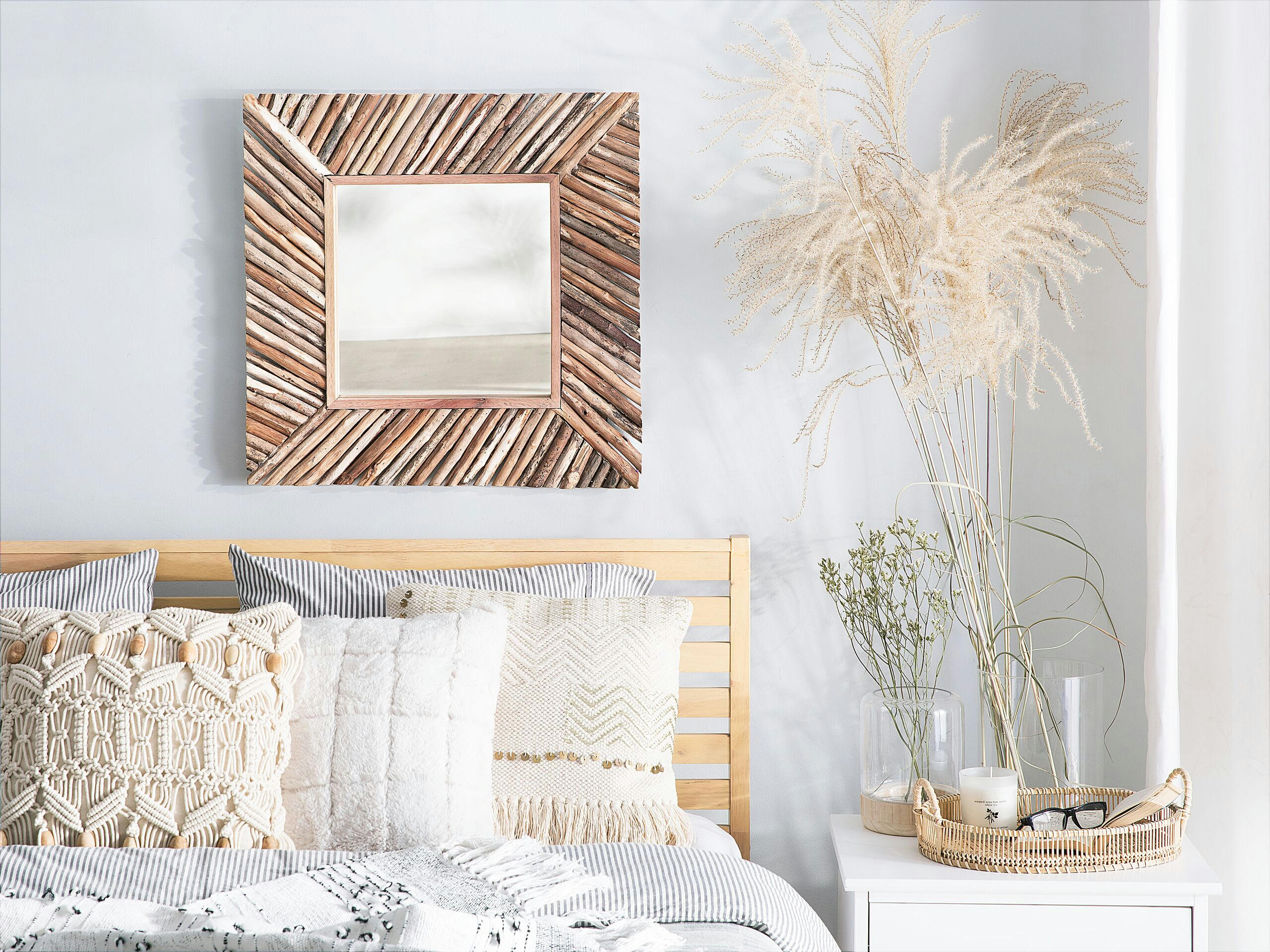 KANAB - Miroir en bois solide bois clair 60x60