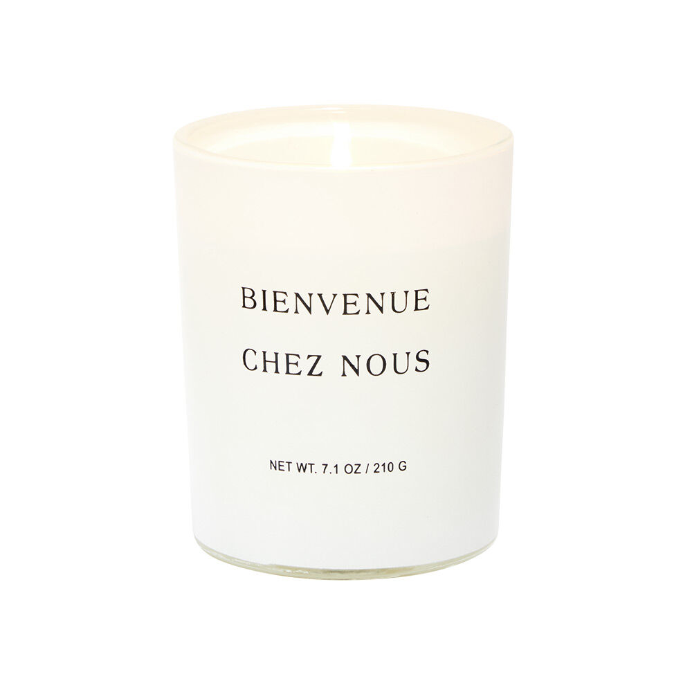Bougie dans verre inscription Bienvenue chez nous senteur vanille