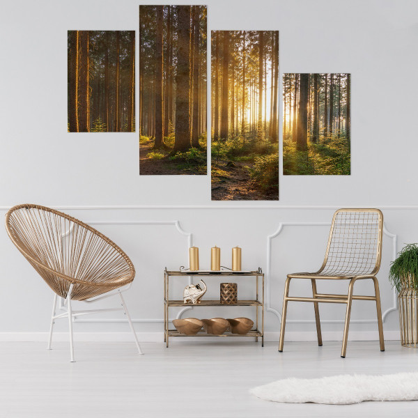 Obraz 4 Częściowy LEŚNY PEJZAŻ Słońce 3D 80x50cm