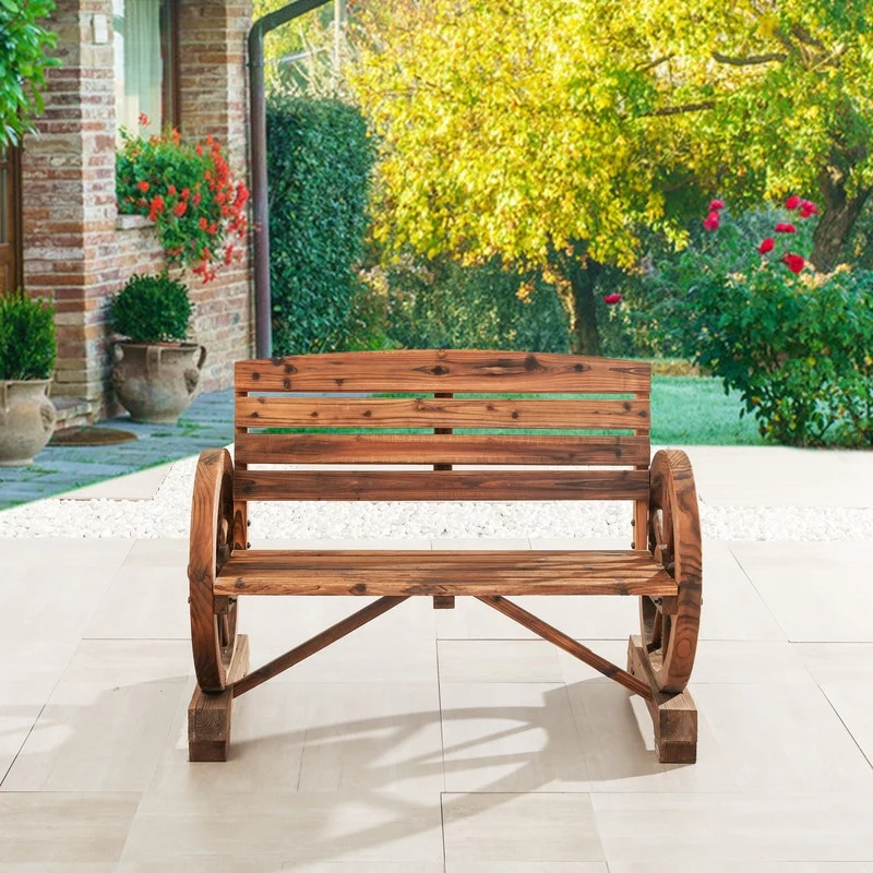 Patio Festival Wagon Wheel Wooden Garden Bench