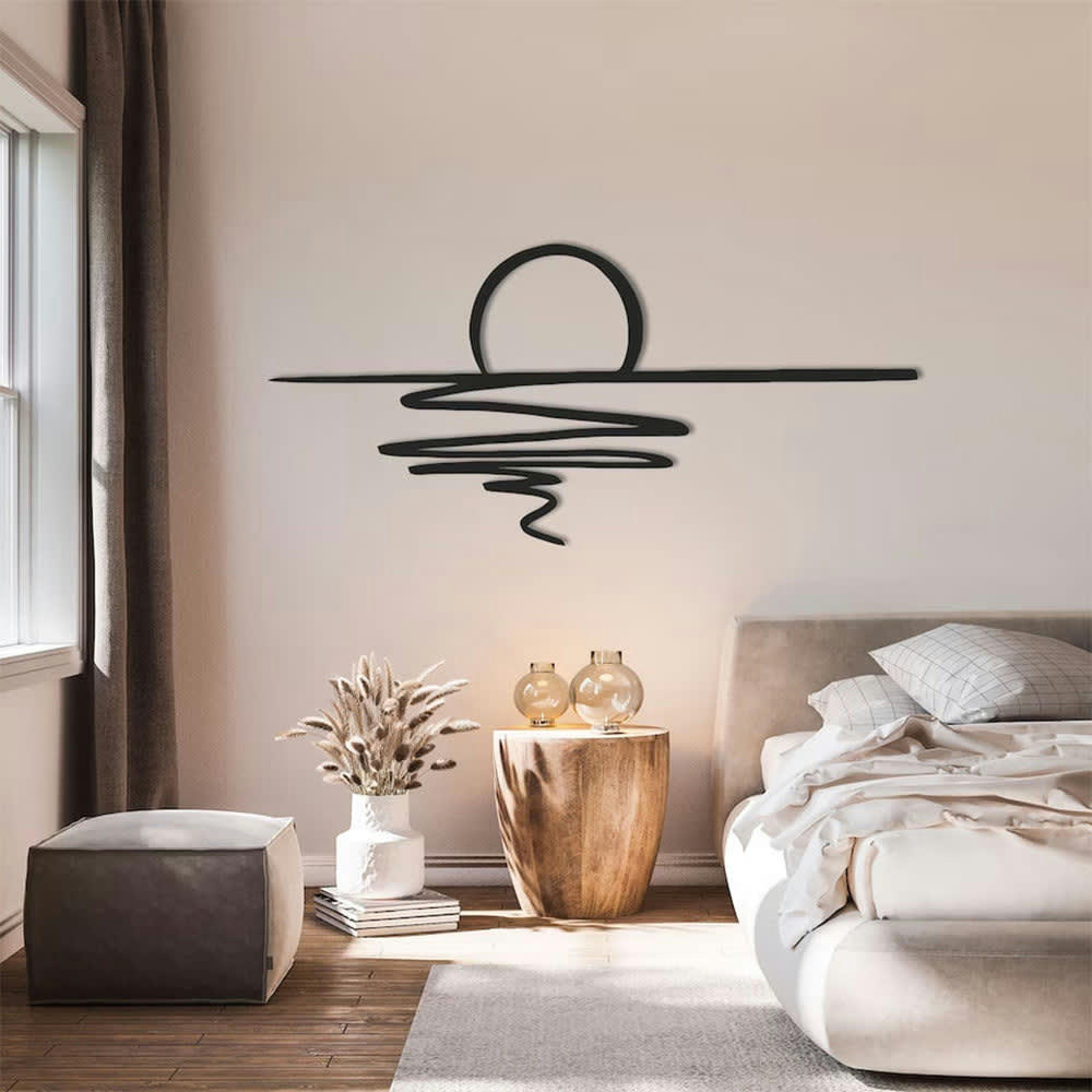 MINIMALISTE - Décoration murale coucher du soleil en métal noir 75x35 cm