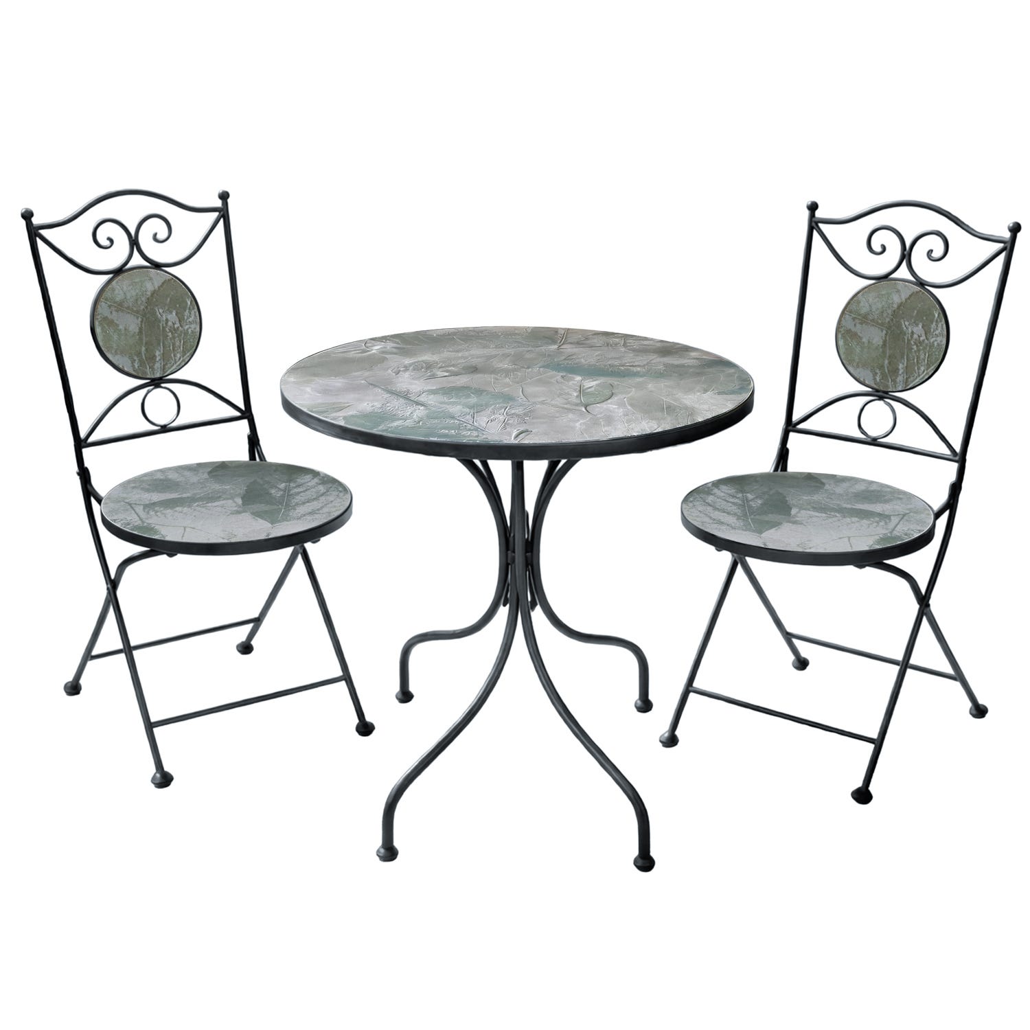 Set tavolo rotondo e 2 sedie effetto marmo grigio