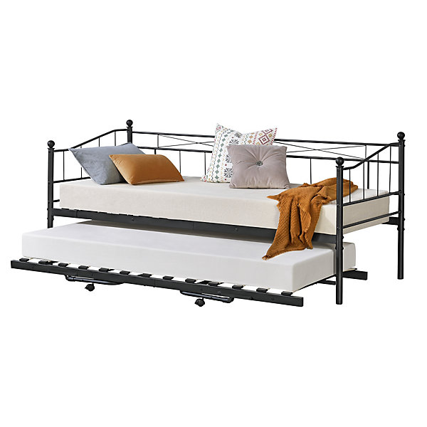 Cadre de Lit Gigogne en Métal Skutskär Noir 90x200cm en.casa