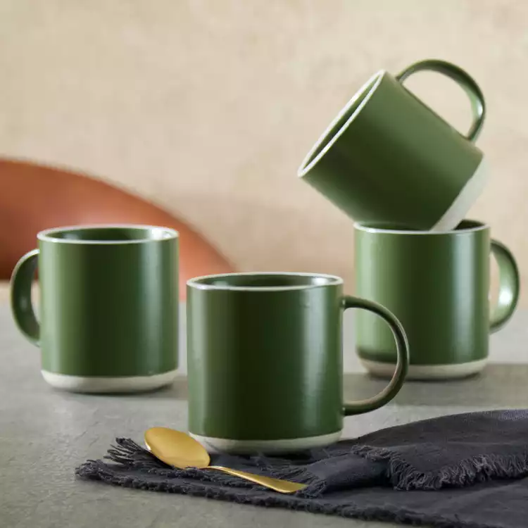 Habitat Raw Edge Set of 4 Stoneware Mugs - Green