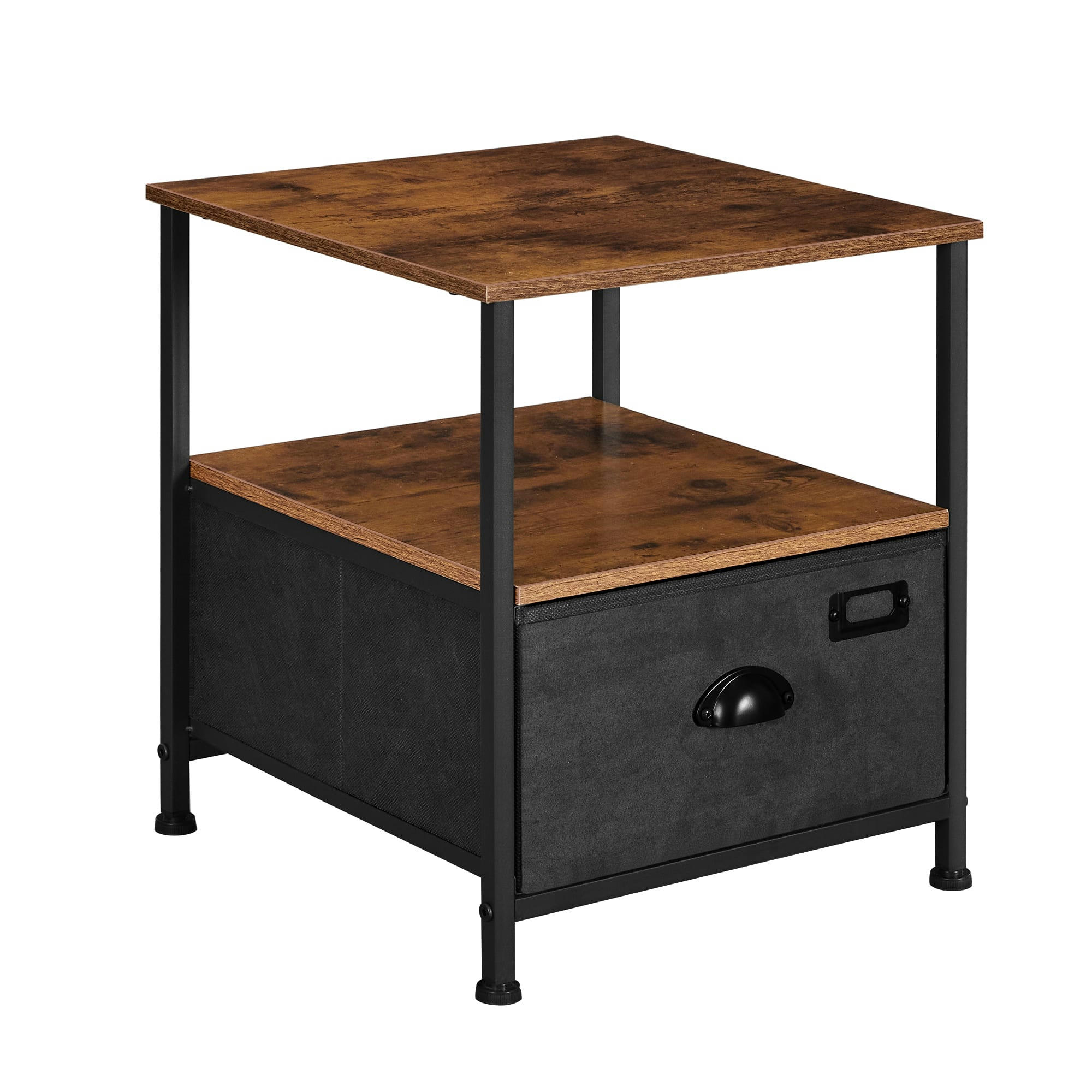 - Table de chevet 1 tiroir tissu effet bois noir