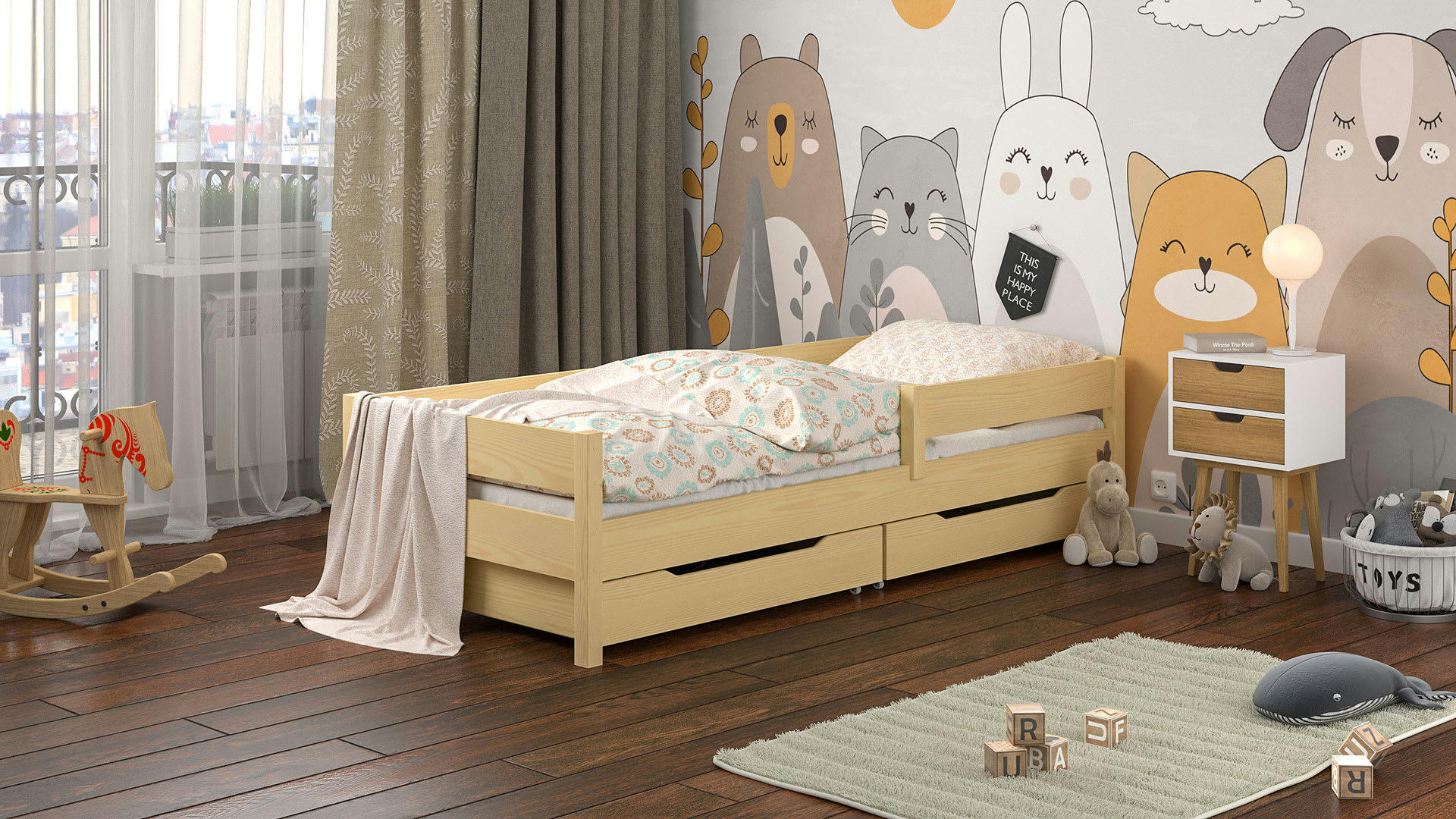 - Lit simple en pin massif&MDF 200x90 chêne blanchi