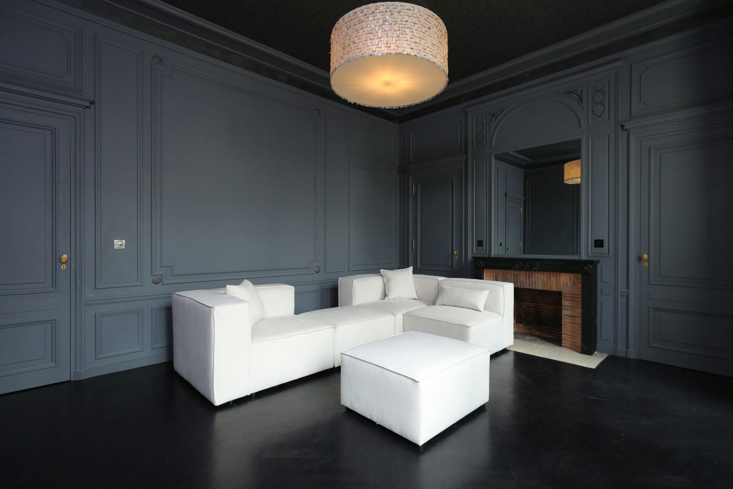 LIVAL - Angle droit pour canapé modulable en velours côtelé beige