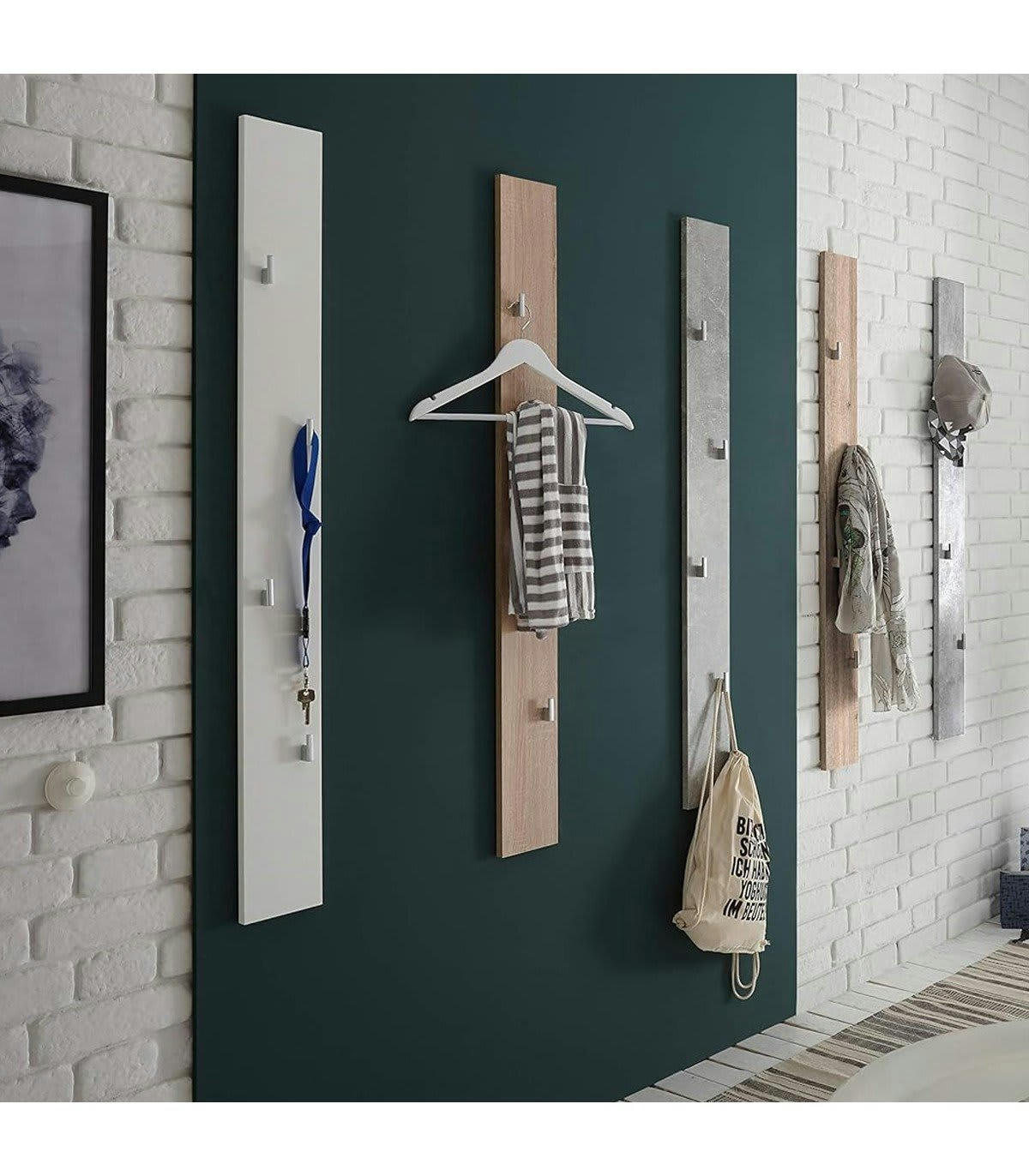 - Vestiaire mural blanc 4 crochets gris