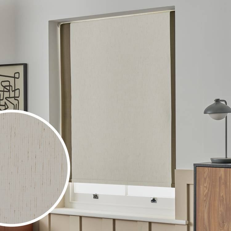 Habitat Block Edge Blackout Off White Roller Blind - 90cm