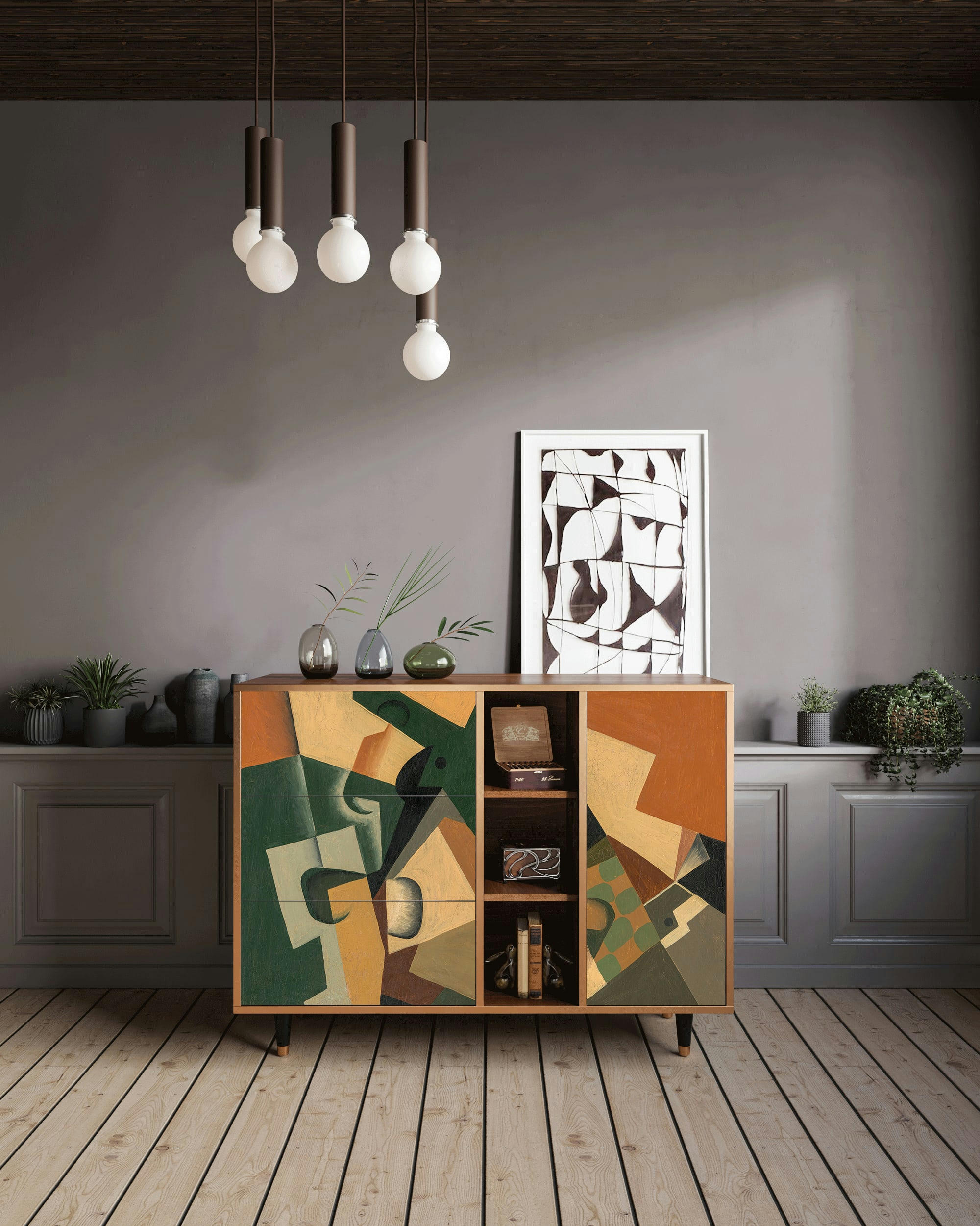 GLASS AND CHECKERBOARD BY JUAN GRIS - Buffet  multicolore 3 tiroirs et 1 porte L 125 cm