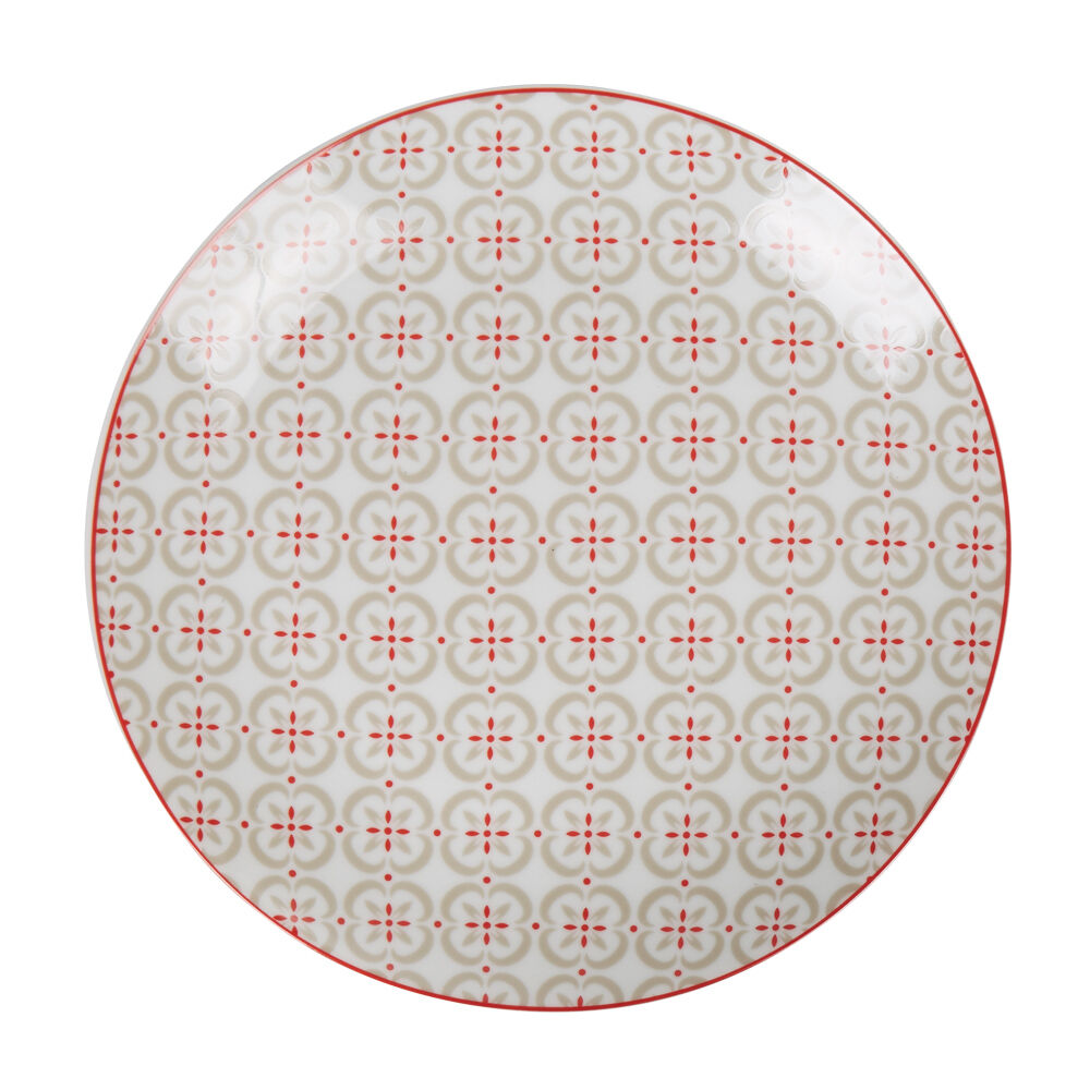 Assiette à dessert ronde motif carreau de ciment rouge gris Ø19cm