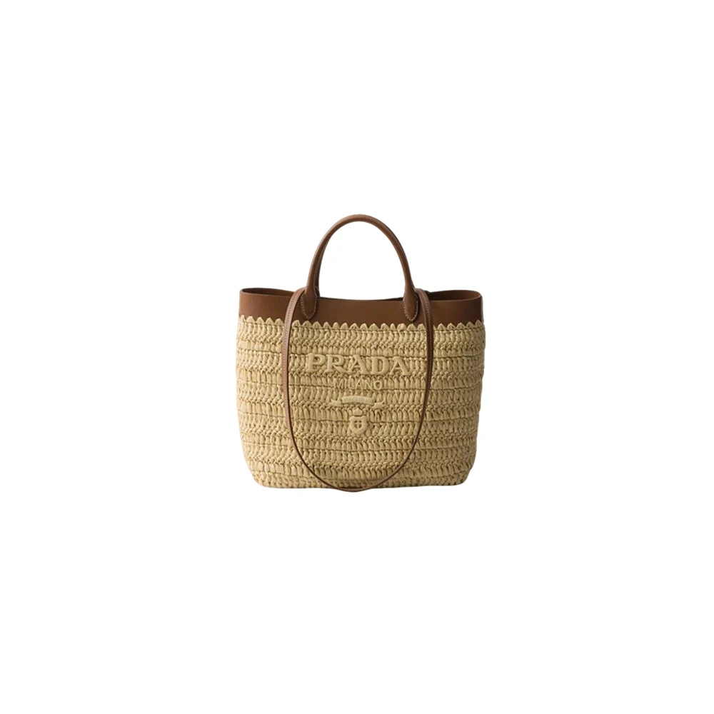 Prada crochet and leather tote bag（10A Mirror Version）
