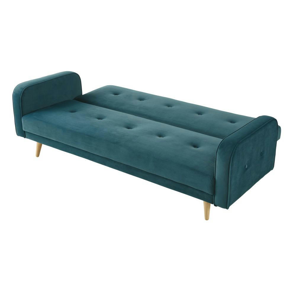 Broadway - Canapé clic-clac 4 places en velours bleu pétrole