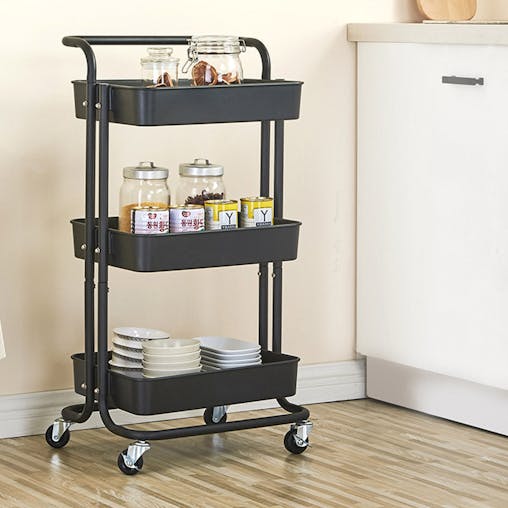 SOGA 2X 3 Tier Steel Black Movable Kitchen Cart Multi-Functional Shelves Storage Organizer with Wheels