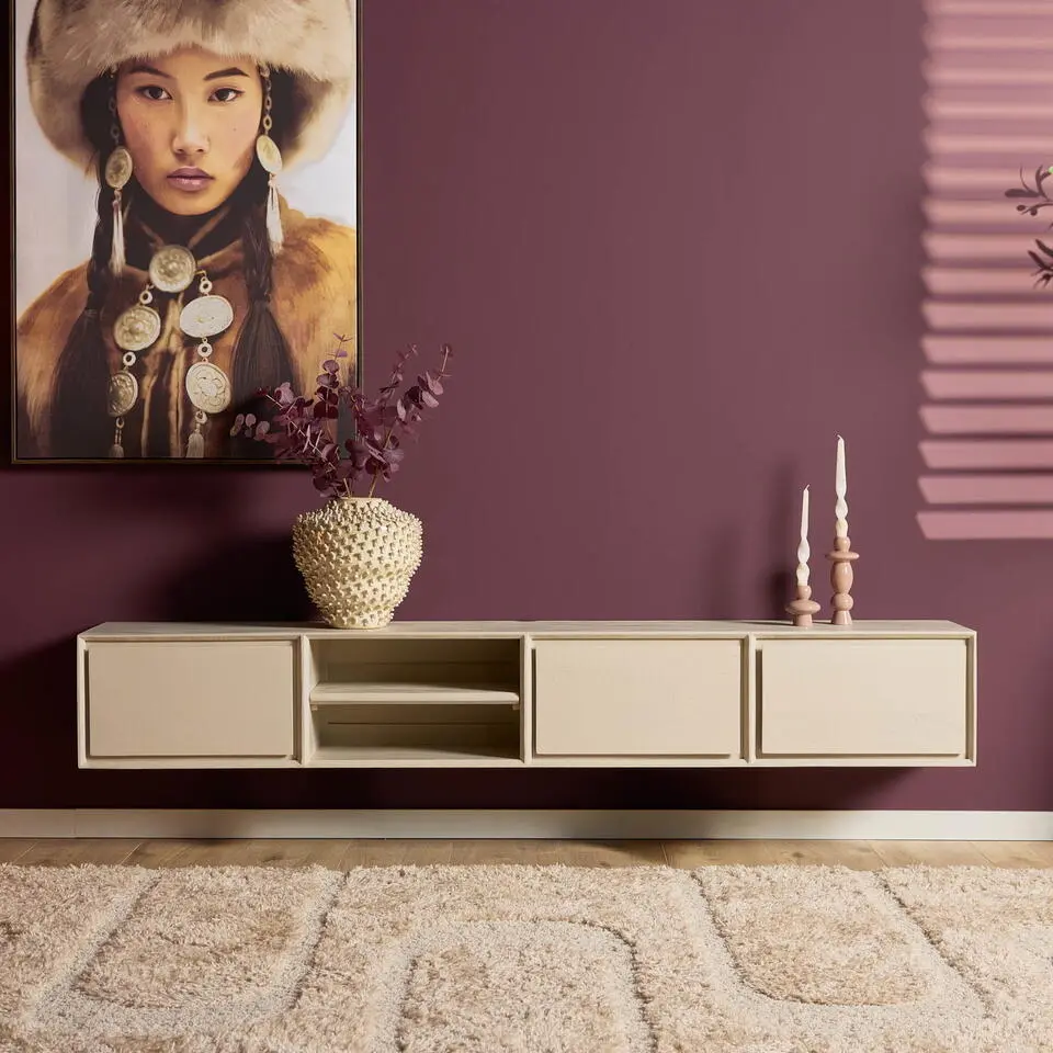 Tv-meubel Zwevend Zandkleur Hout - 200x35x30cm - Ambiance