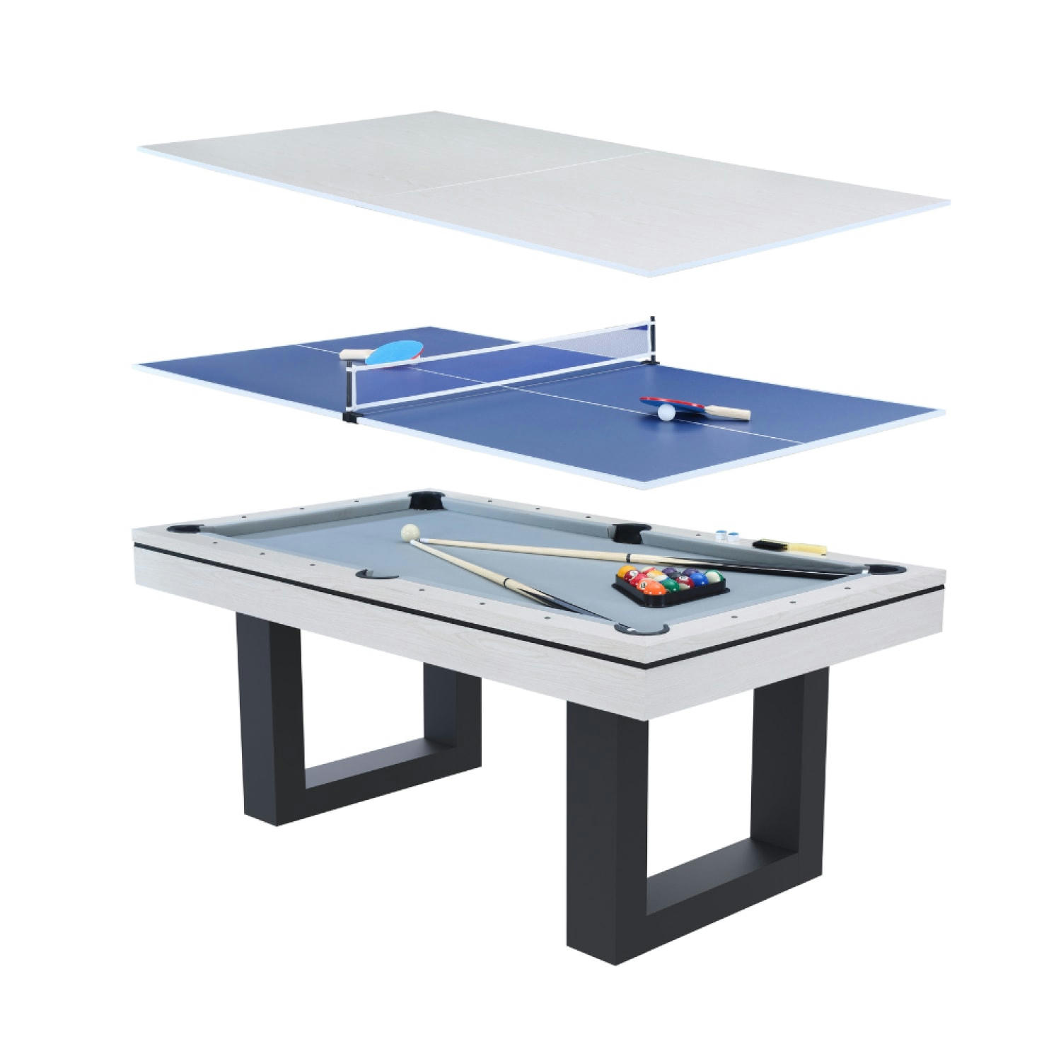 DENVER - Table multi-jeux 3 en 1 billard et ping-pong en bois blanc