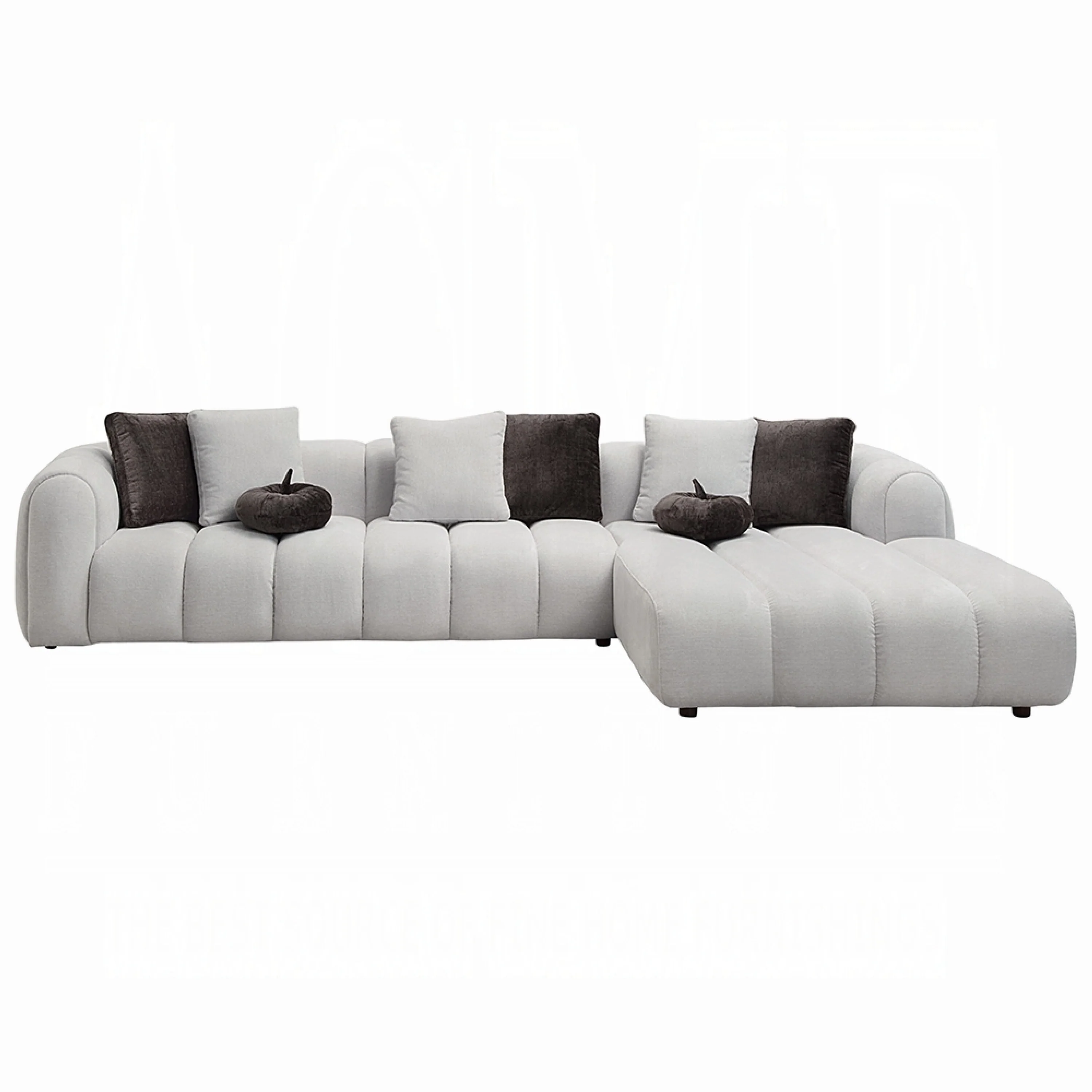 Nela Sectional Sofa, 8 Throw Pillows, Ivory White Linen, 145 Inch