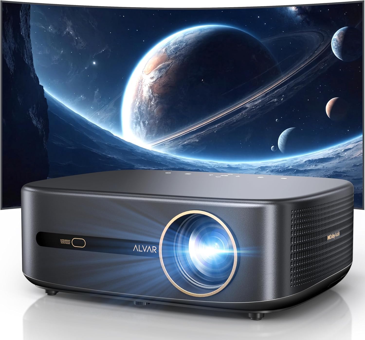 [2500 ANSI & 30W Speakers] Alvar 4K Support Projector with WiFi 6 and Bluetooth, dbx-tv Sound, Built in NetfIix App & DoIby Audio Outdoor Proyector, Auto Focus & Keystone Native 1080P Smart Projector