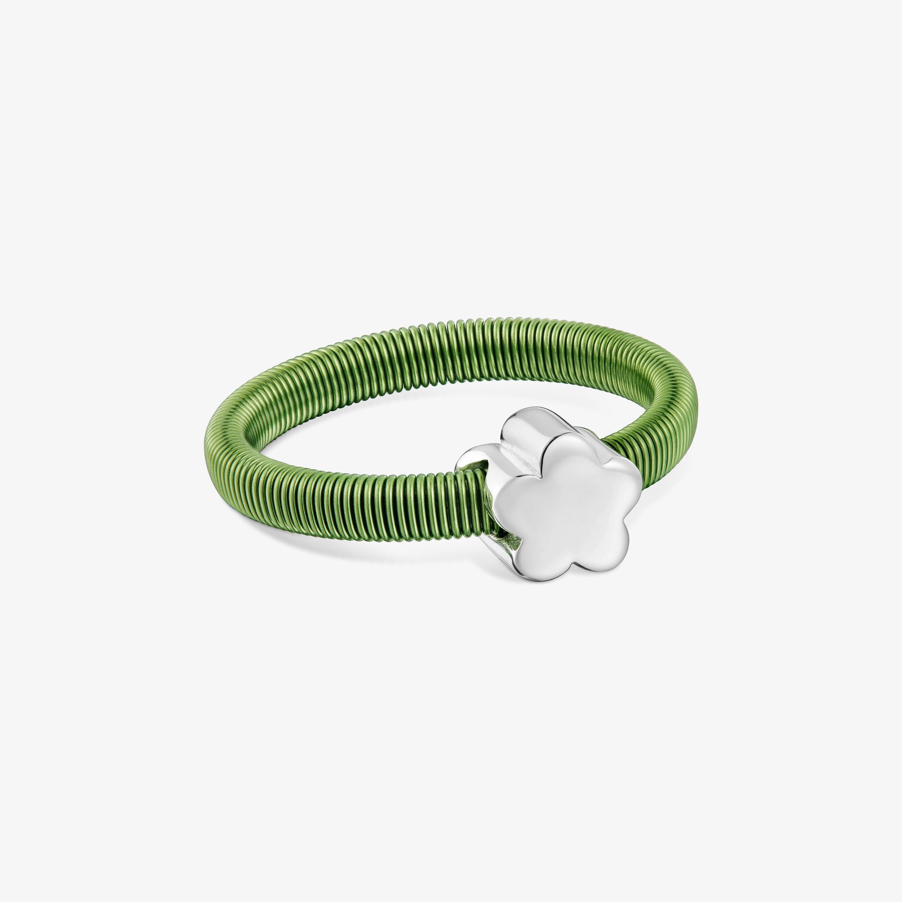 Anillo flor de plata y acero verde TOUS Mesh Tube