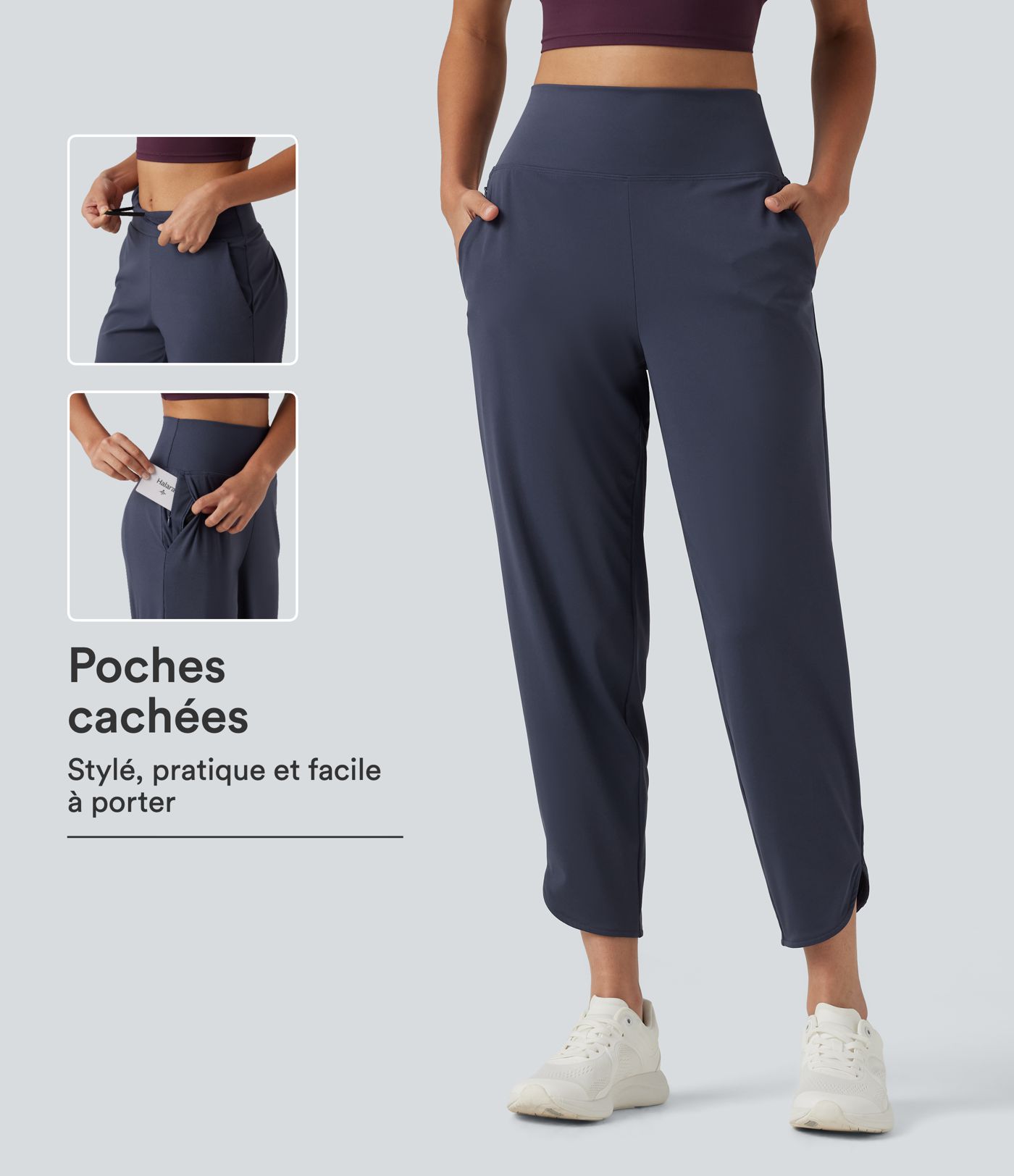 Pantalon de running court effet frais InstantCool taille haute à séchage rapide avec cordon intérieur, ourlet arrondi, poches et protection solaire UPF50