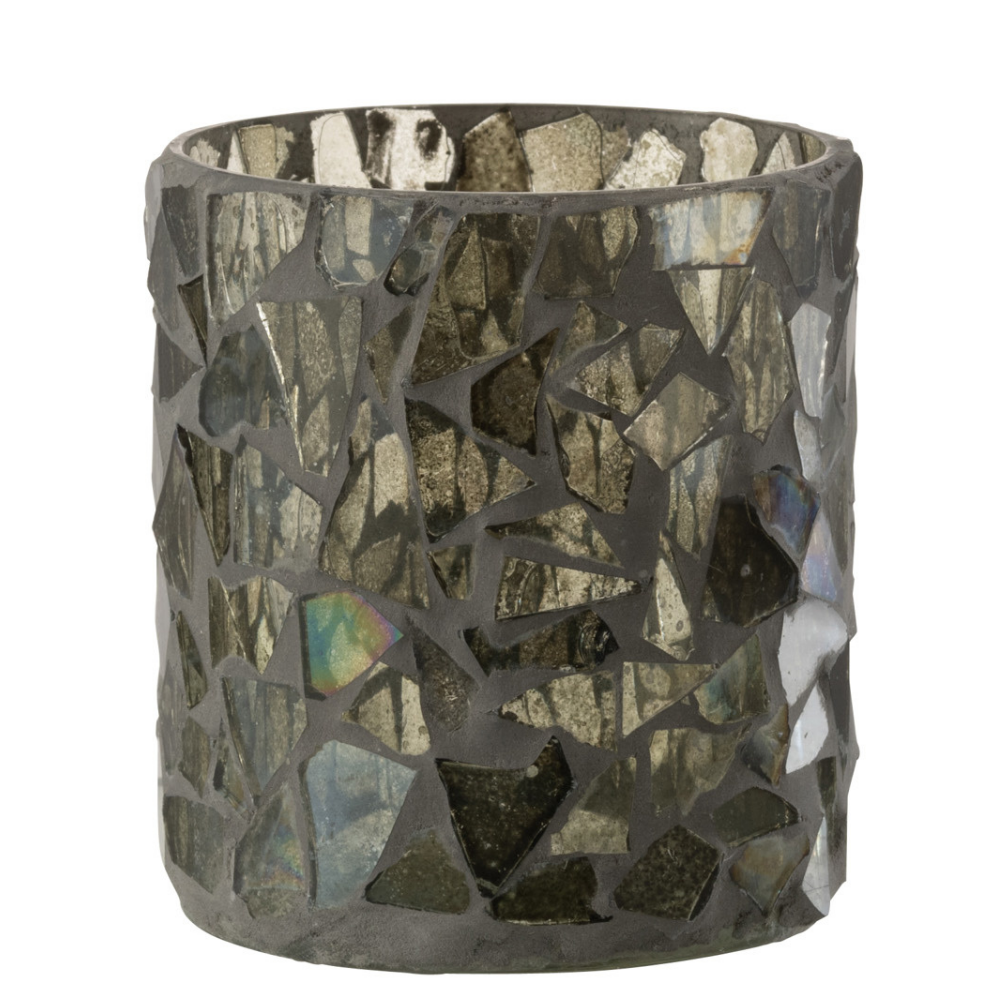 J-Line kaarshouder Mozaiek - glas - grijs/groen - small - 2 stuks