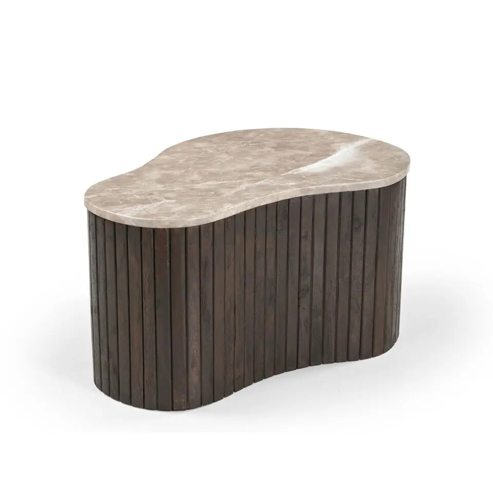 Salontafel Organisch Hout/Marmer - 70x50x38cm - Nomi