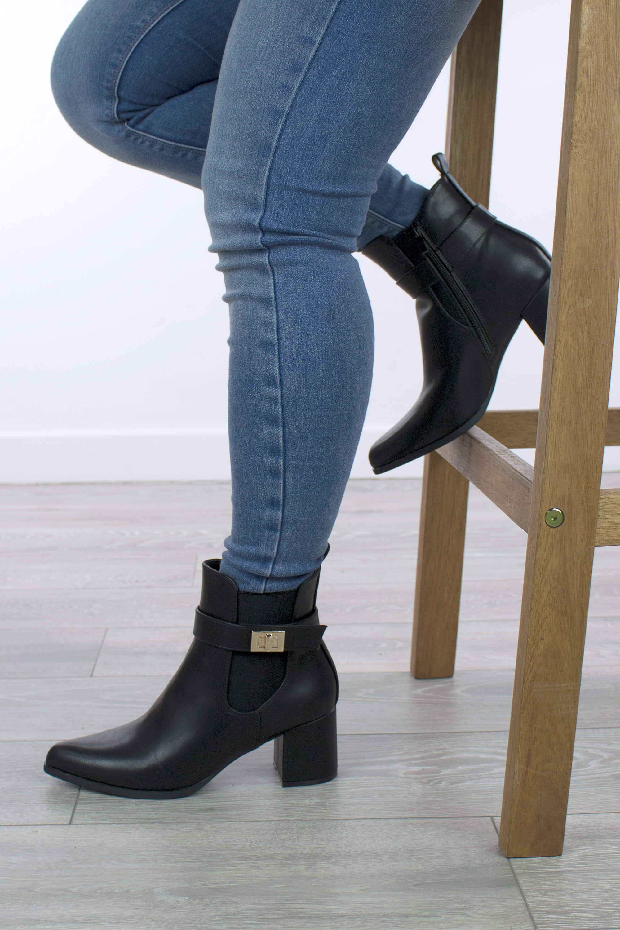 AJVANI Mid Block Heel Smart Pointed Toe Ankle Boots
