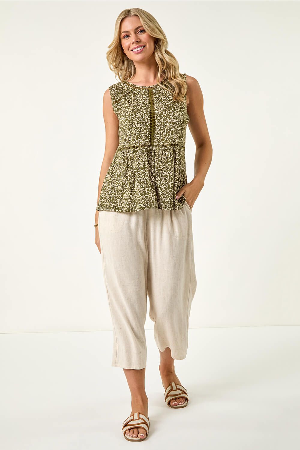 Roman Petite Floral Print Trim Vest Top