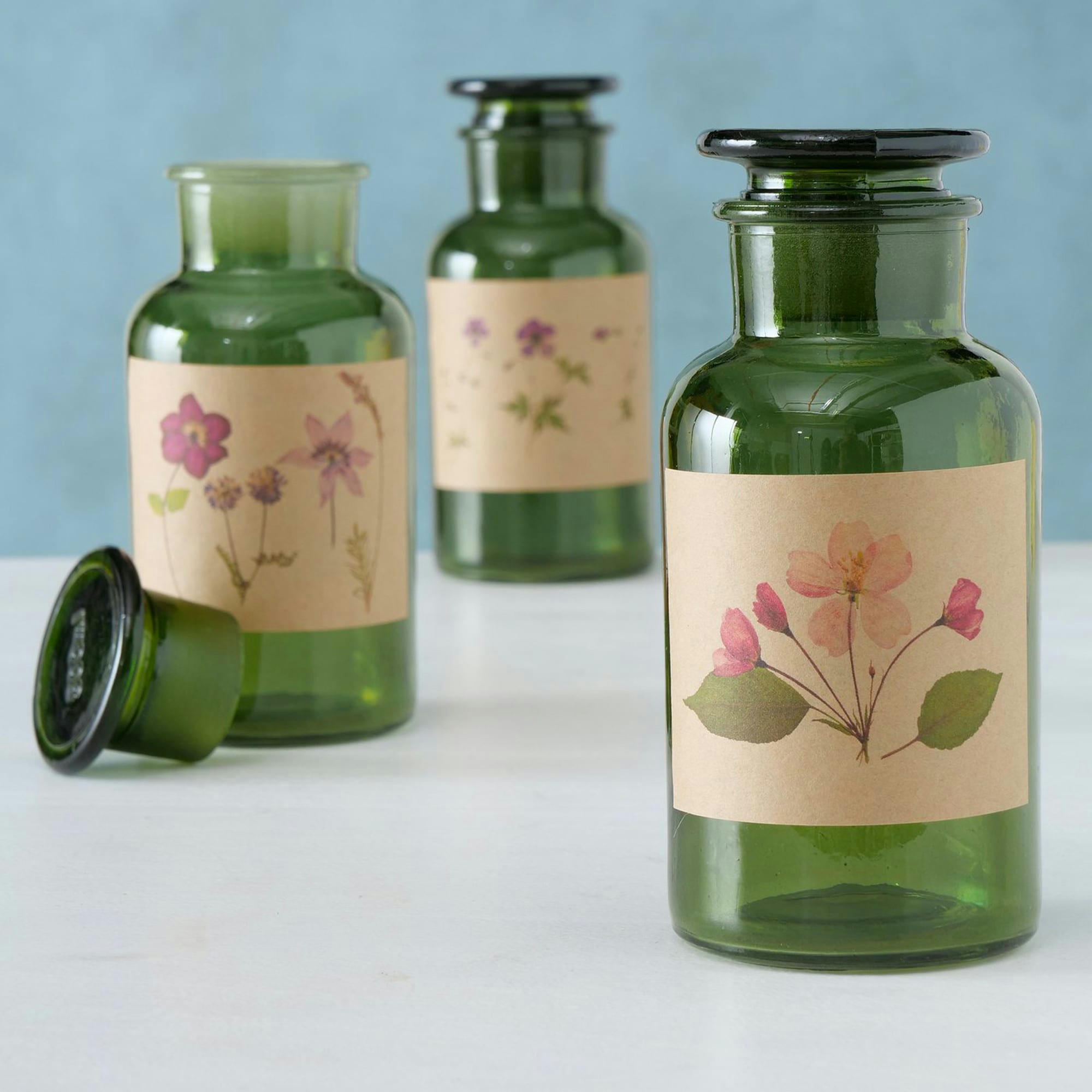 - Set de 3 flacons apothicaires décoratifs en verre vert 18cm