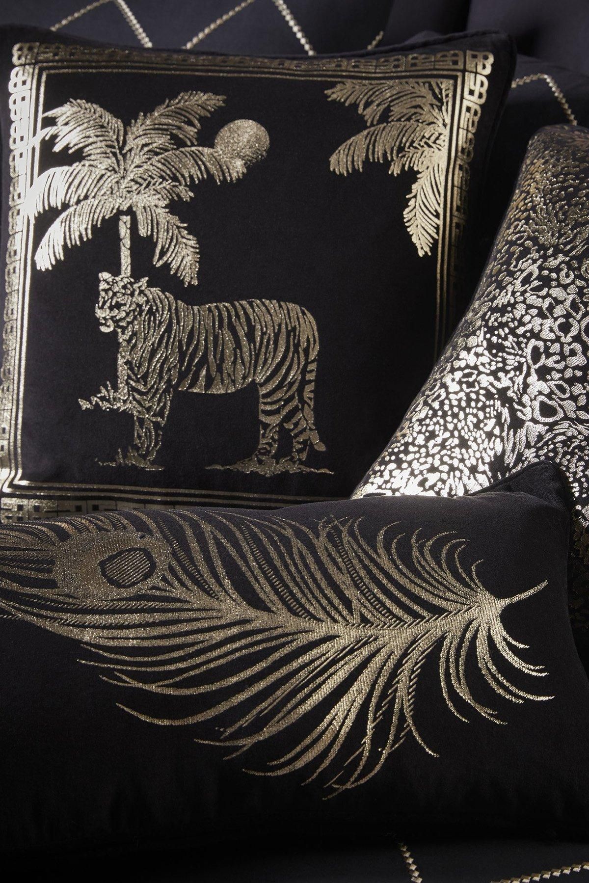 Laurence Llewelyn-Bowen Tiger Tiger' Opulent Foil Printed Luxury Velvet Filled Cushion