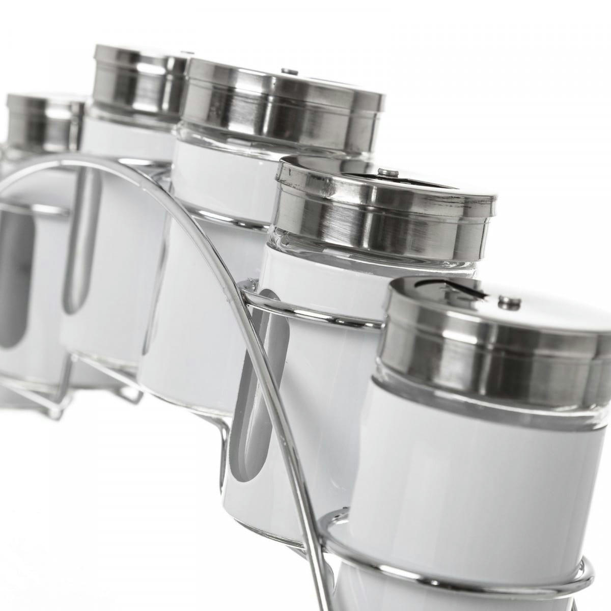 ÉPICES - Étagère à épices avec 6 pots à épices en métal blanc 6,5x33x12cm