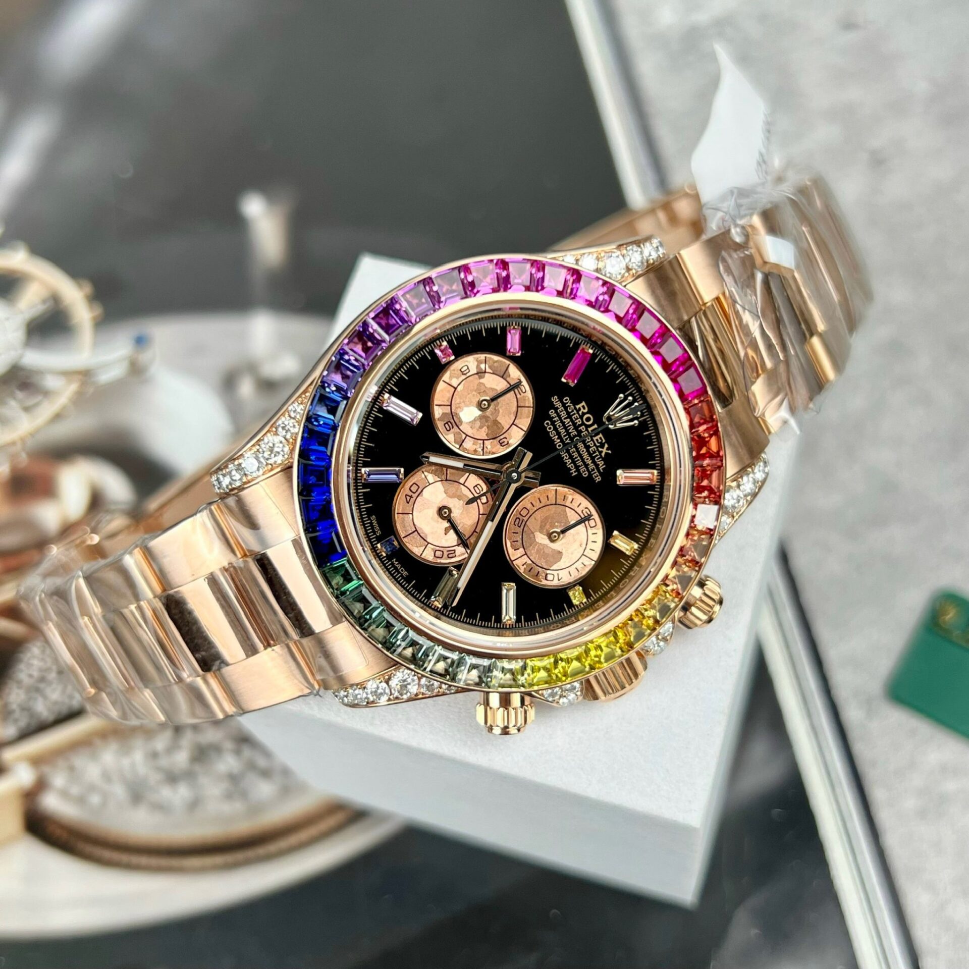 Rolex Daytona 116595RBOW Rainbow RG Plated Black Dial With Diamonds 40mm Oyster Super Clone