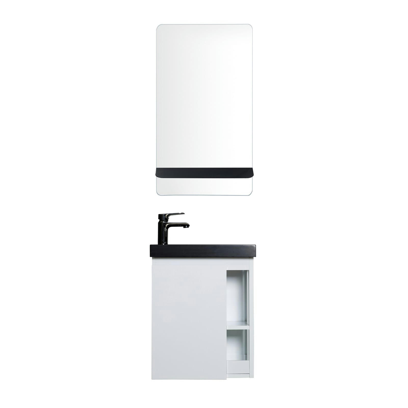 HAMPTON - Meuble lave-mains  Blanc avec vasque noire + miroir