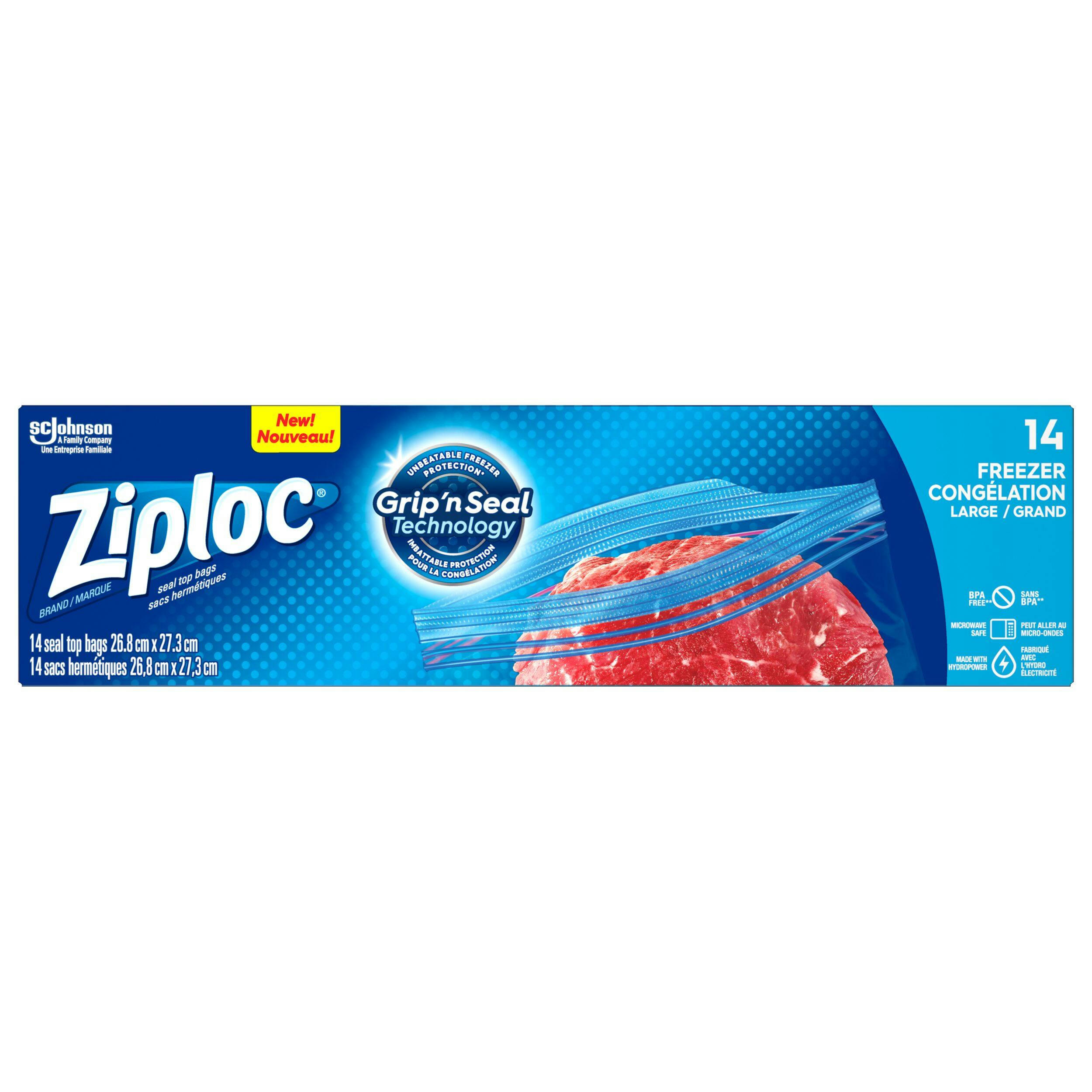 Ziploc Large Plastic Freezer Bags, 3.78-L, 14-pk