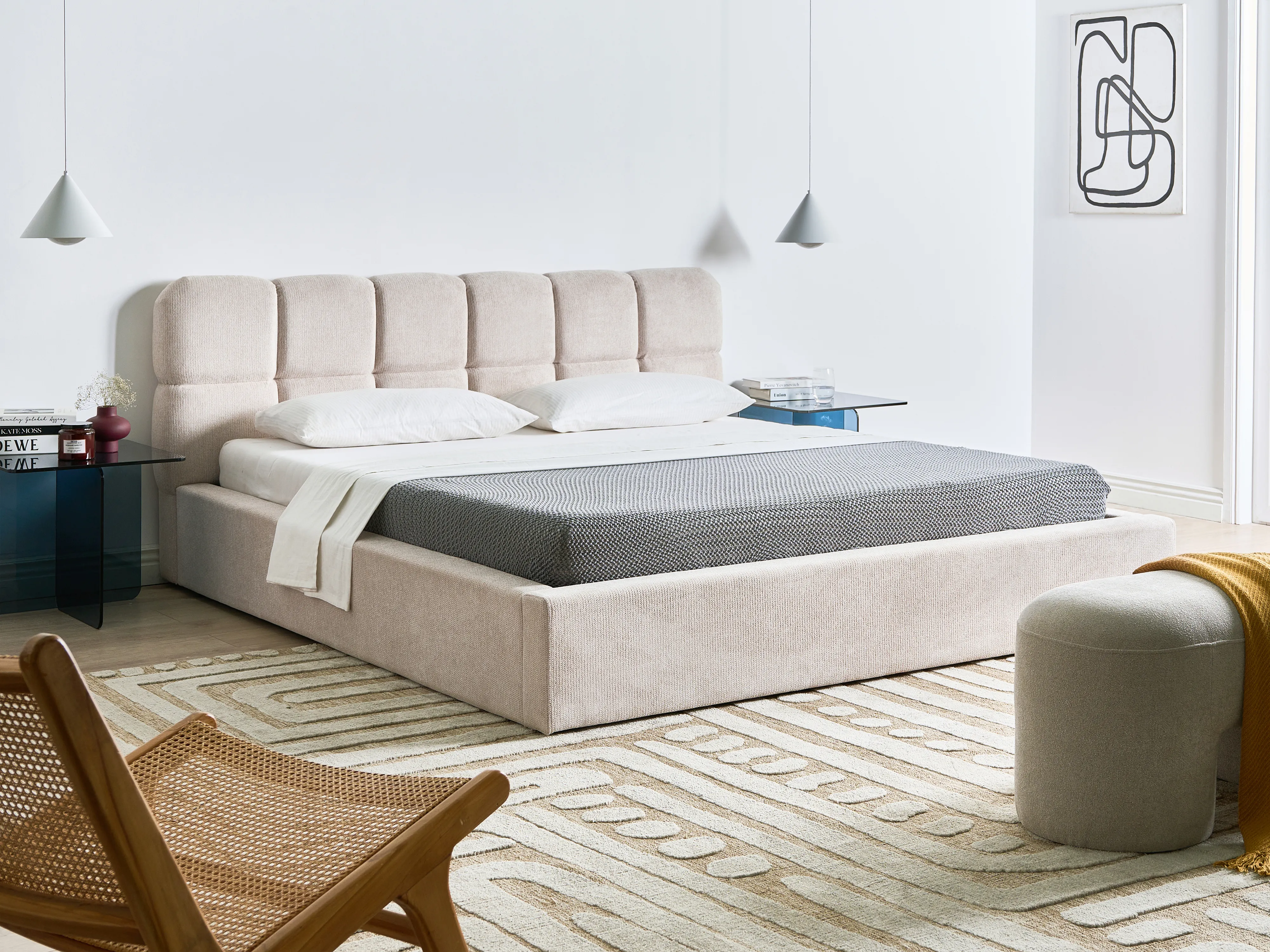Ottoman Bed Fabric BASTON 180 x 200 cm (EU Super King) Light Beige