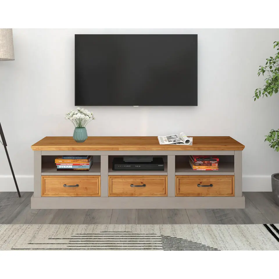 Selma - TV-meubel met 3 laden in grijs / eiken