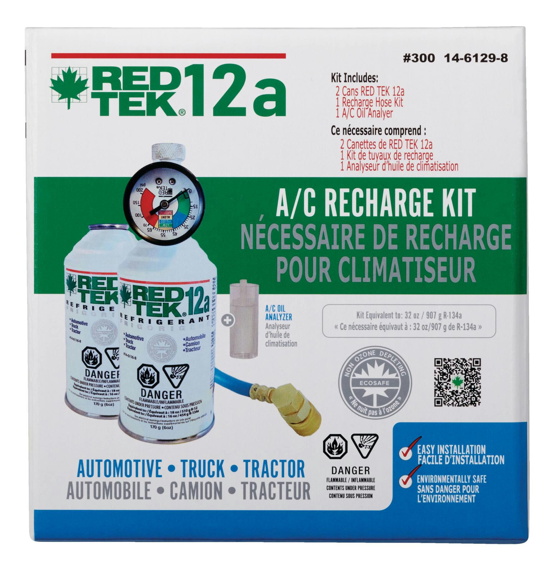 RED TEK 12a A/C Refrigerant Recharge Kit with Gauge, 6-oz