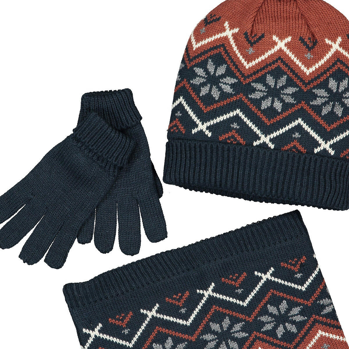Ensemble 3 pièces bonnet à pompon + snood + gants