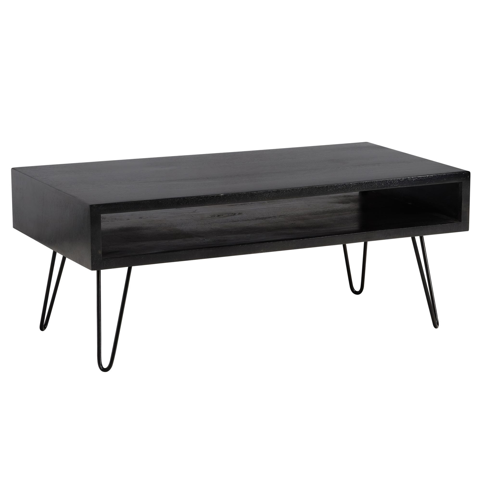 Stolik Kawowy Mango Lite Drewno Metal Czarny 100x50 cm Industrialny