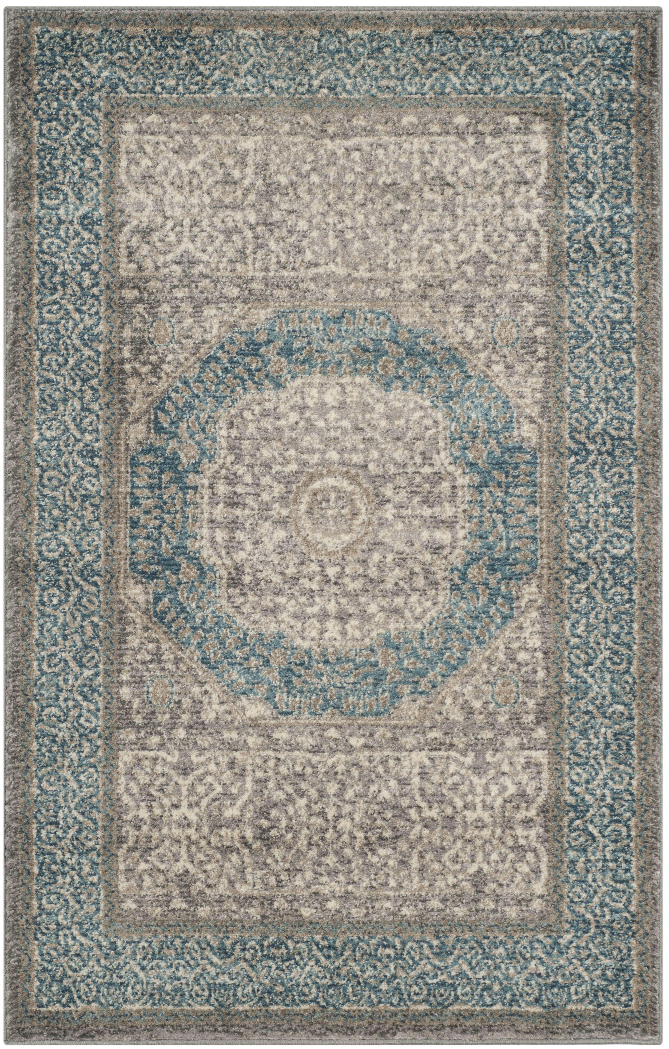 SOFIA - Tapis de salon interieur en gris clair & bleu, 66 x 183 cm