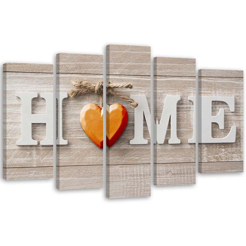 Feeby Obraz 5 częściowy Napis Home z sercem 150x102