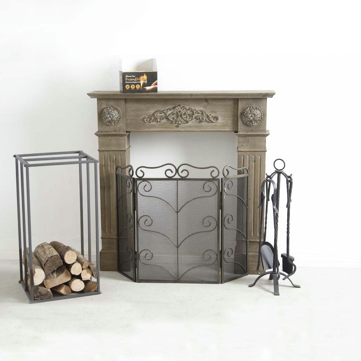 - Valet de cheminée 4 accessoires en fer forgé