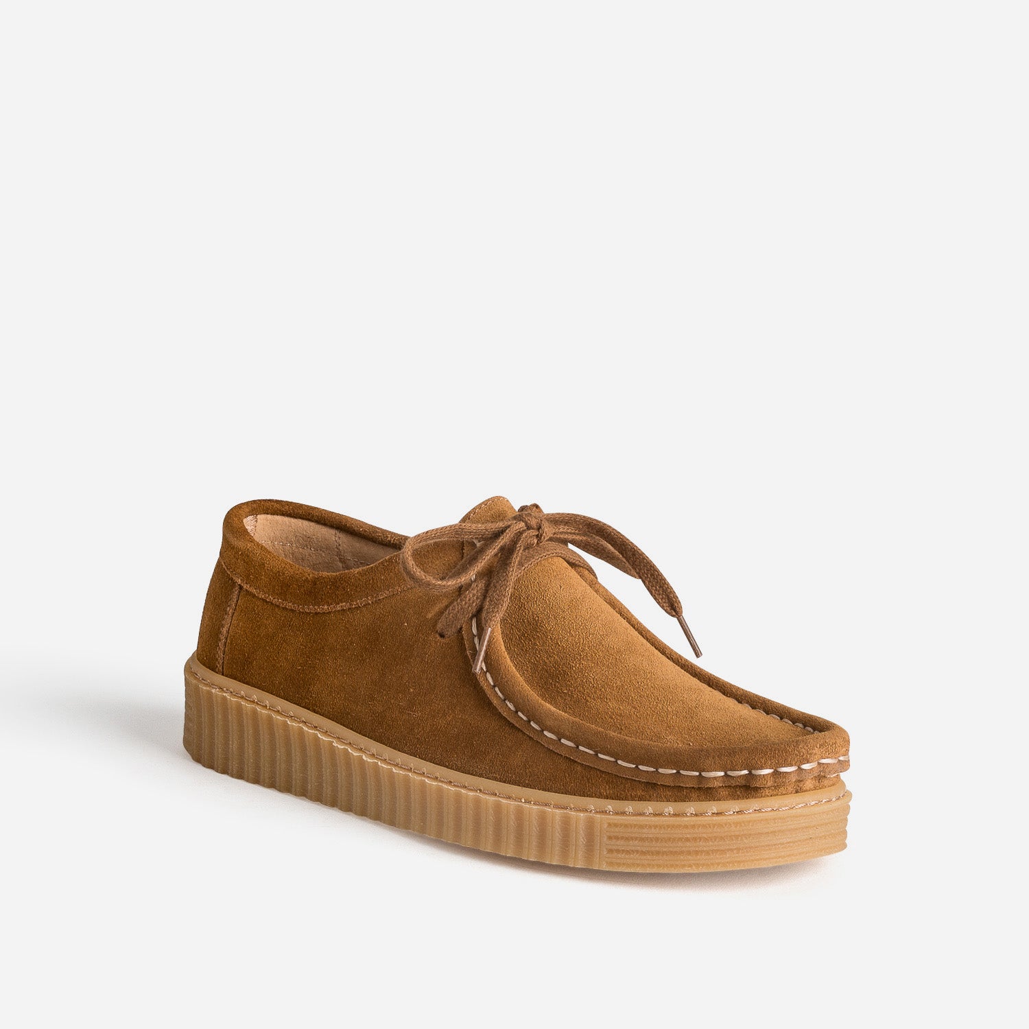 Derby plateau cognac cuir velours