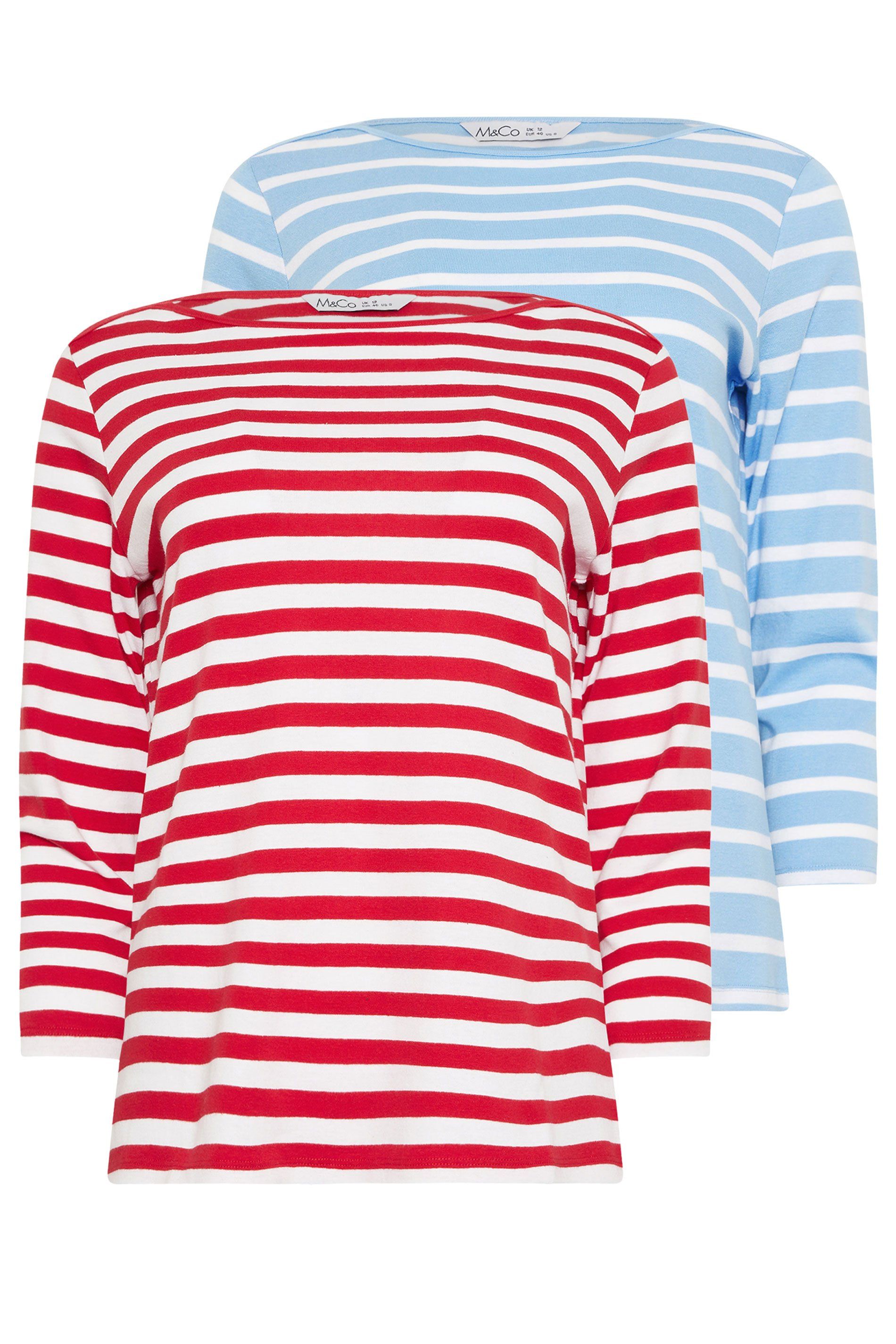 M&Co 2 Pack Stripe Slash Neck Tops
