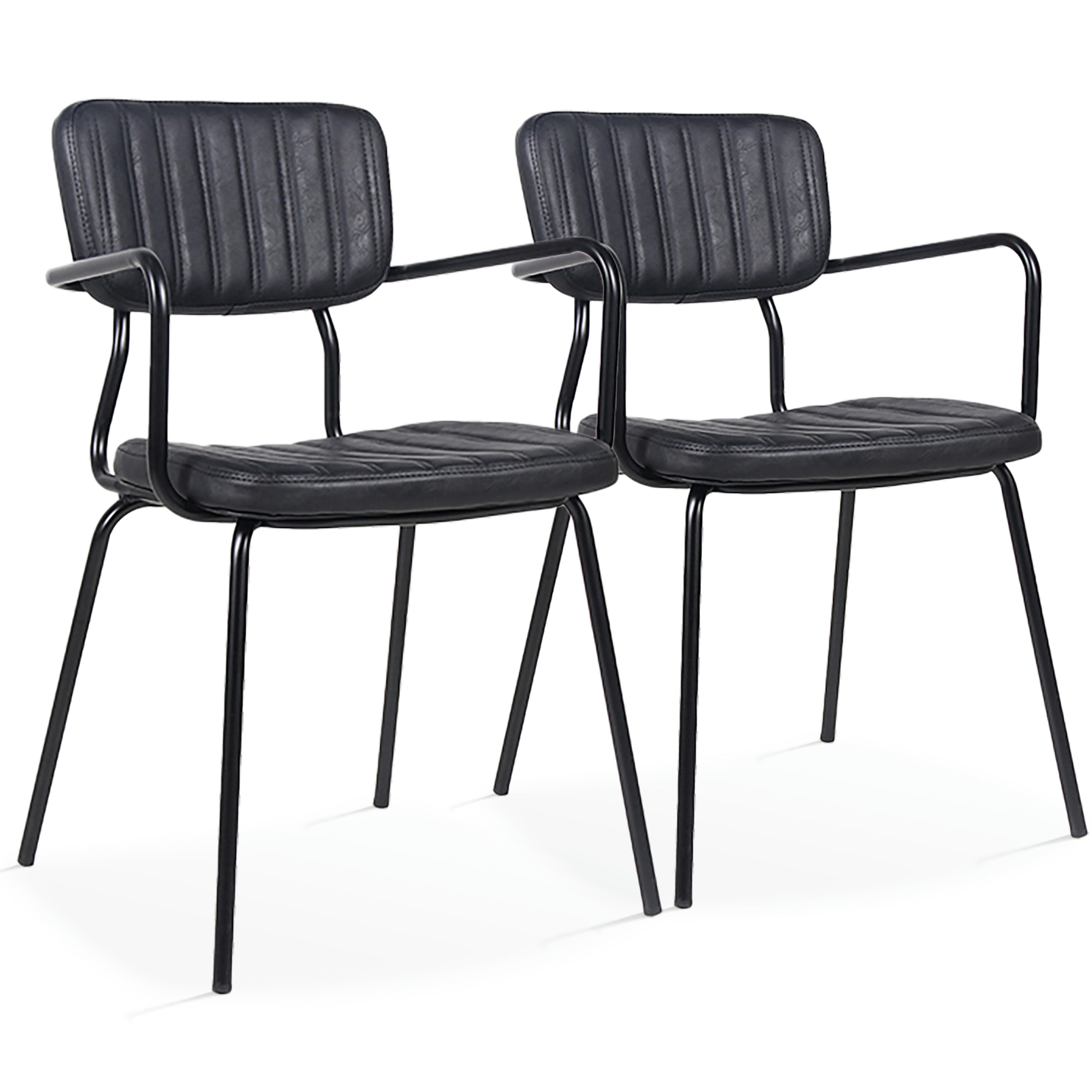 YORK - Lot de 2 chaises avec accoudoirs en textile enduit noir