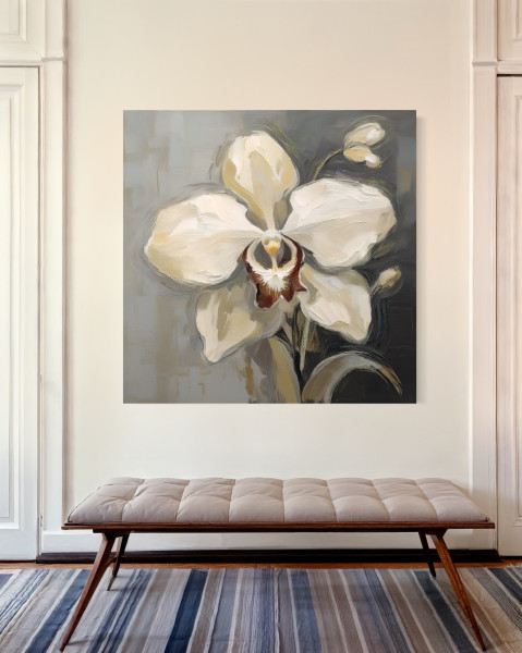 Feeby Obraz na płótnie, Biała Malowana Orchidea 30x30