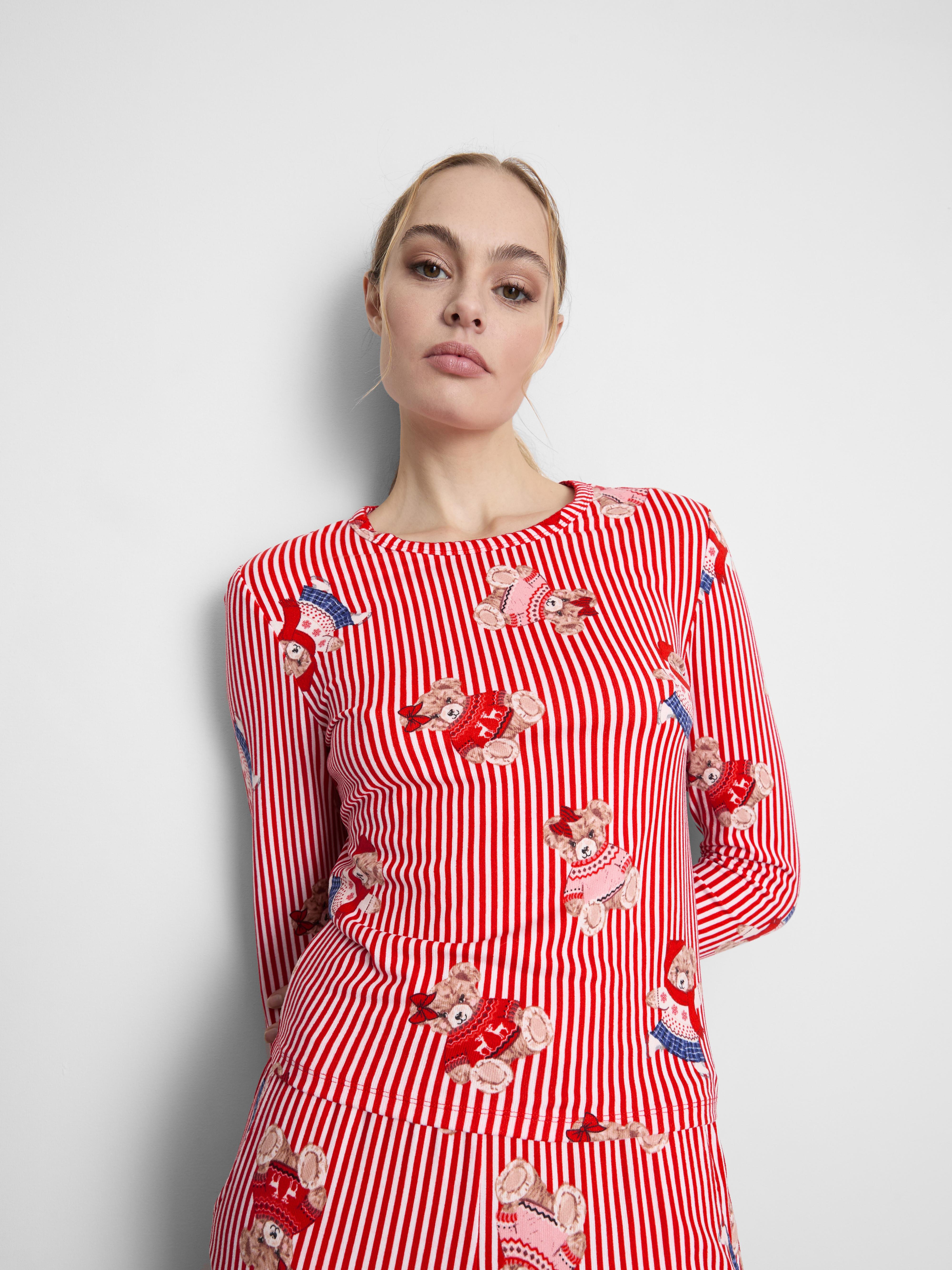 Christmas Teddy Bear Long Sleeve Pajama Top