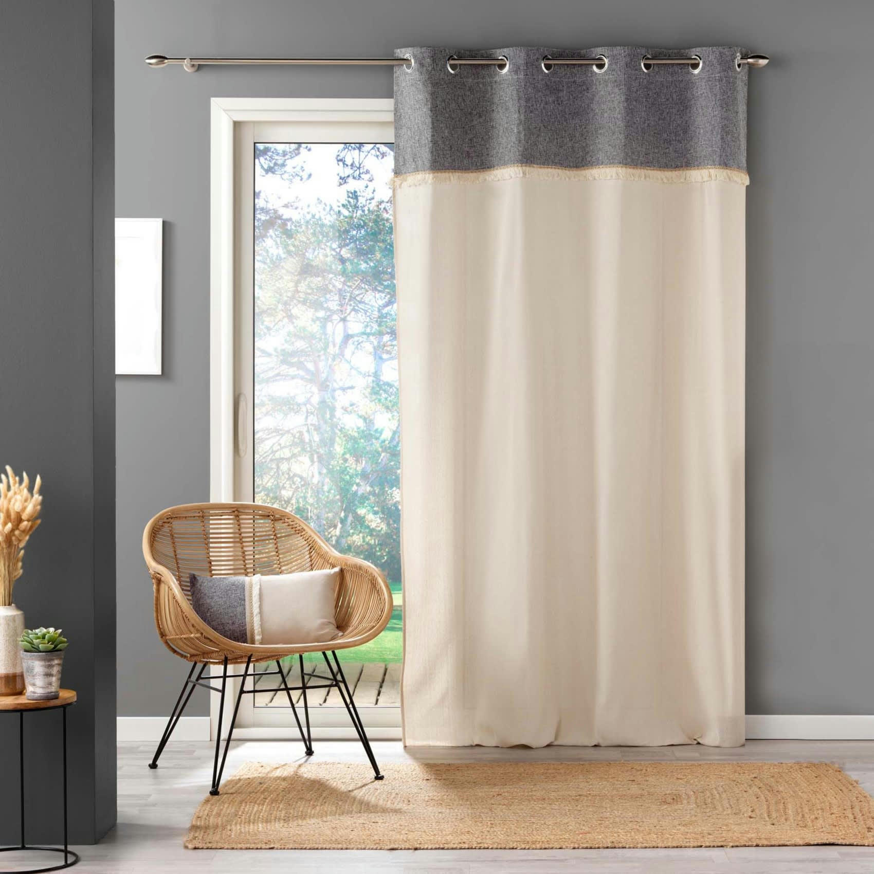 - Rideau à parement frangé coton gris anthracite 140x240 cm
