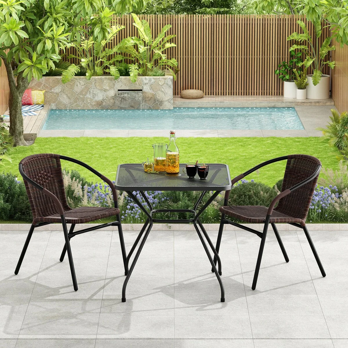 Outdoor Metal Mesh Patio Dining Table -Durable Square/Round Design